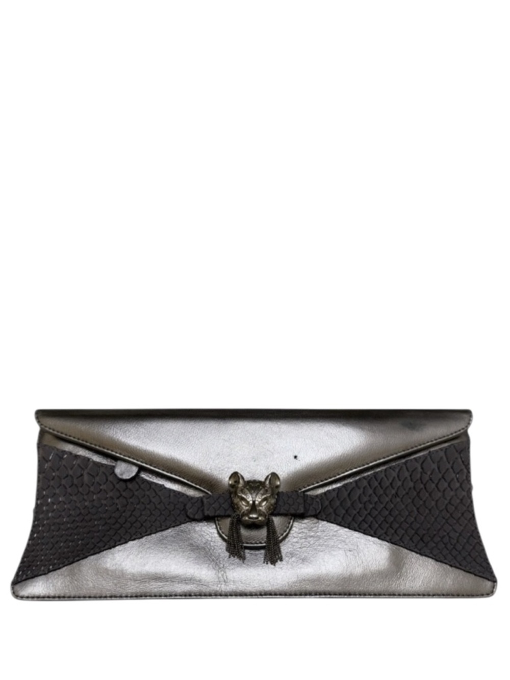 THALE BLANC - METALLIC SILVER PANTHER EVENING CLUTCH BAG